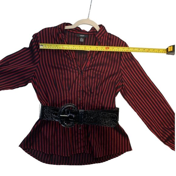 Alfani Red and Black Striped Belted Blouse - Picture 8 of 10